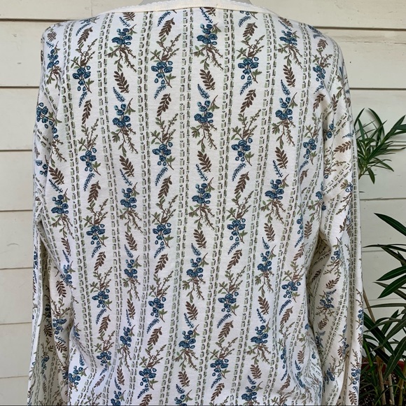 Vintage 90s Floral Thermal Henley Long Sleeve Shirt Top Button Soft Cute Croquet - Picture 5 of 8